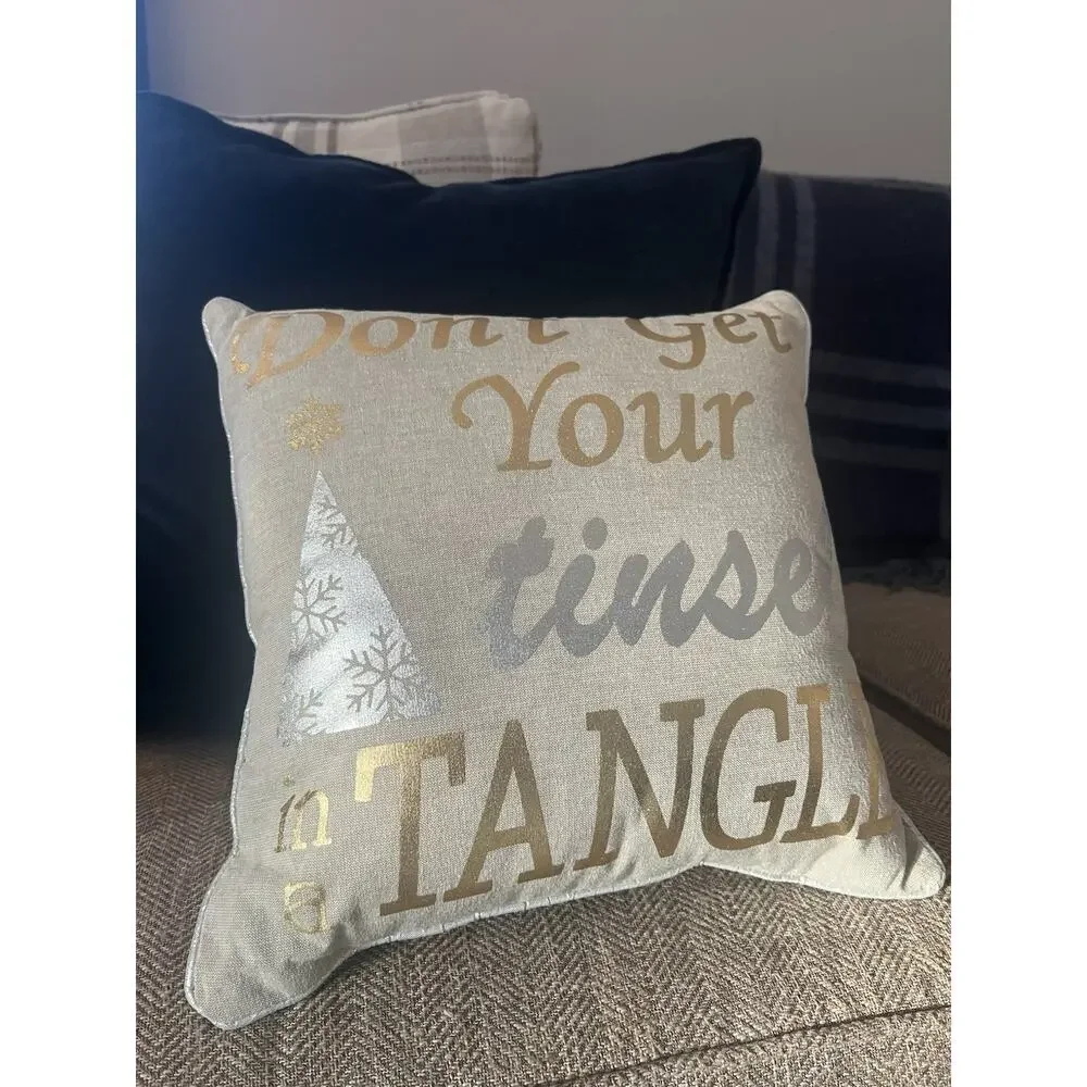 Pier 1 Throw Pillow Gold Christmas Holiday Dont Get Your Tinsel In A Tangle